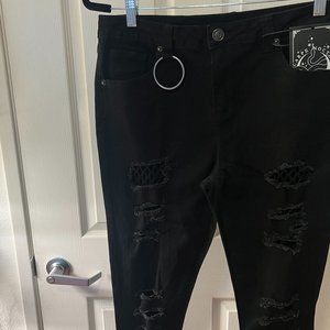Killstar Distressed Black Trash Talk Jeans, Size Large
